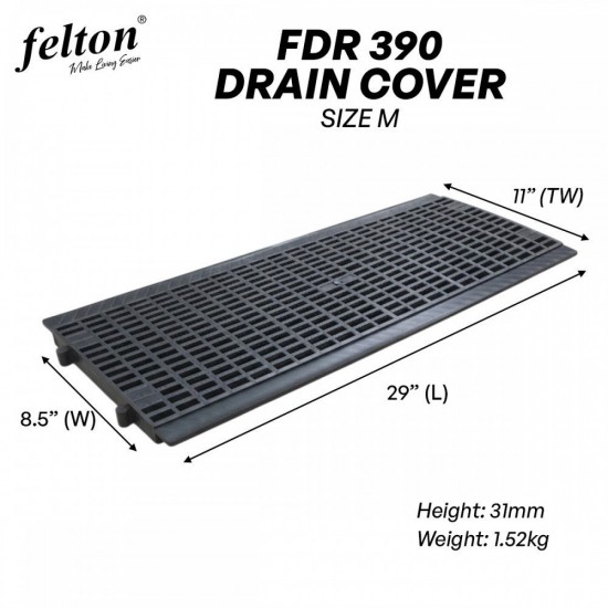 Felton FDR390 Heavy Duty Drain Cover 8.5" (W) x 29" (L) x 31MM (H) - Size M Felton FDR390 Heavy Duty Drain Cover 8.5" (W) x 29" (L) x 31MM (H) - Size M