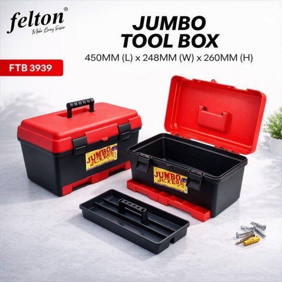 [Random Color] Felton FTB3939 Jumbo Tool Box 450MM (L) x 248MM (W) x 260MM (H)