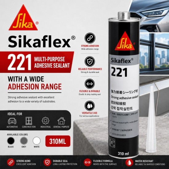 Sika Sikaflex 221 Multipurpose Adhesive Sealant With a Wide Adhesion Range 310ML - Black, Grey, White Sika Sikaflex 221 Multipurpose Adhesive Sealant With a Wide Adhesion Range 310ML - Black, Grey, White