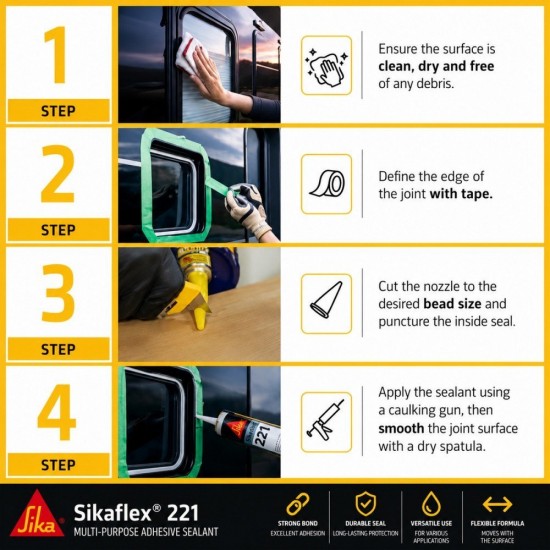 Sika Sikaflex 221 Multipurpose Adhesive Sealant With a Wide Adhesion Range 310ML - Black, Grey, White Sika Sikaflex 221 Multipurpose Adhesive Sealant With a Wide Adhesion Range 310ML - Black, Grey, White