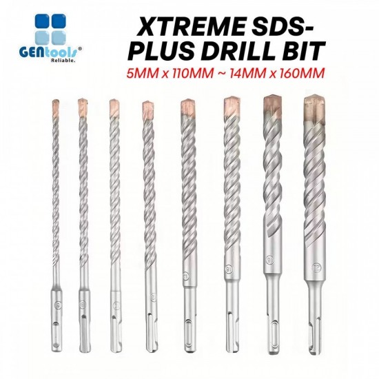 Gentools Xtreme SDS-Plus Drill Bit 5MM x 110MM ~ 14MM x 160MM Gentools Xtreme SDS-Plus Drill Bit 5MM x 110MM ~ 14MM x 160MM