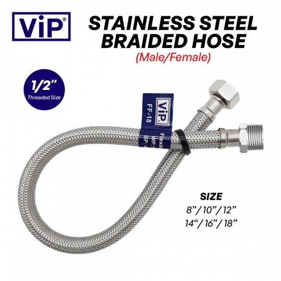 VIP Stainless Steel Braided Flexible Hose 1/2" - Male/Female VIP Stainless Steel Braided Flexible Hose 1/2" - Male/Female