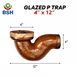 BSH Glazed Ware P Trap 4" 100MM (OD) x ~12" 300MM (L)