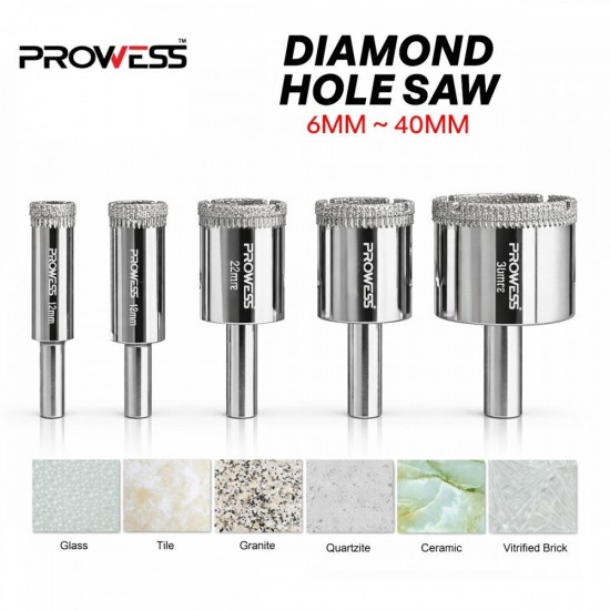 Prowess Diamond Hole Saw Round Shank 6MM ~ 40MM Prowess Diamond Hole Saw Round Shank 6MM ~ 40MM
