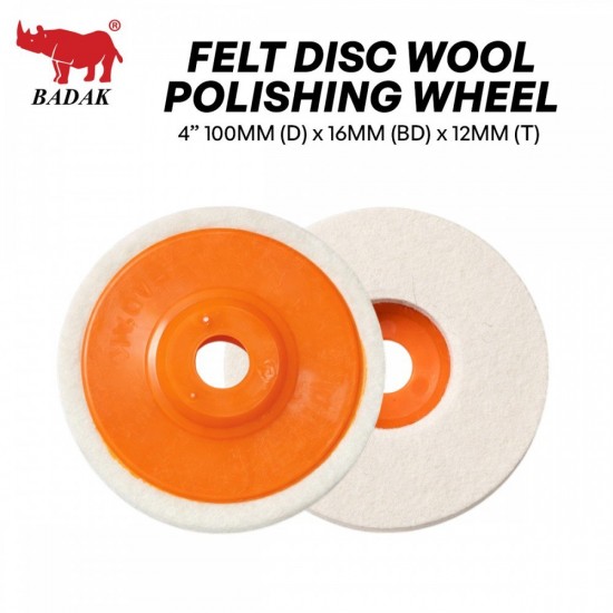 Badak #BEFPW-ORG Eco Felt Disc Polishing Wool Wheel 4" 100MM (D) x 16MM (BD) x 12MM (T) - Orange Badak #BEFPW-ORG Eco Felt Disc Polishing Wool Wheel 4" 100MM (D) x 16MM (BD) x 12MM (T) - Orange
