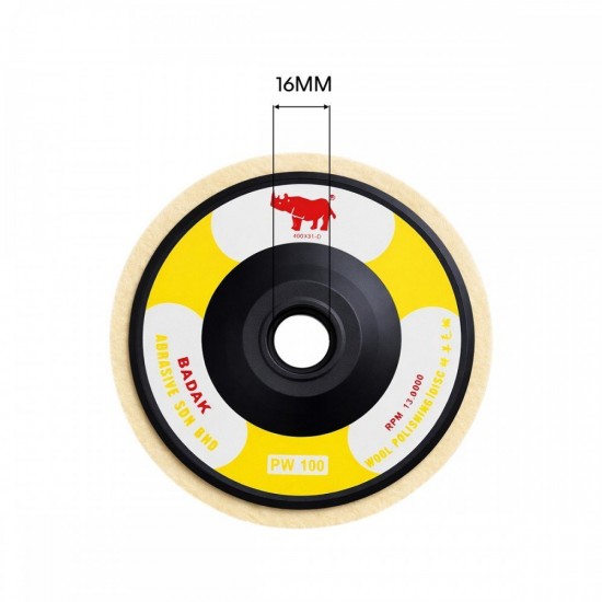Badak #BFPW-PW100 Pure Wool Polishing Wheel 4" 100MM (D) x 16MM (BD) x 12MM (T) - Yellow Badak #BFPW-PW100 Pure Wool Polishing Wheel 4" 100MM (D) x 16MM (BD) x 12MM (T) - Yellow