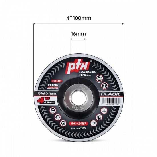 PTN Grinding Wheel/Disc Metal & Stainless Steel 4" 100MM (D) x 16MM (BD) x 6.0MM (T) - Black, Red, Green PTN Grinding Wheel/Disc Metal & Stainless Steel 4" 100MM (D) x 16MM (BD) x 6.0MM (T) - Black, Red, Green