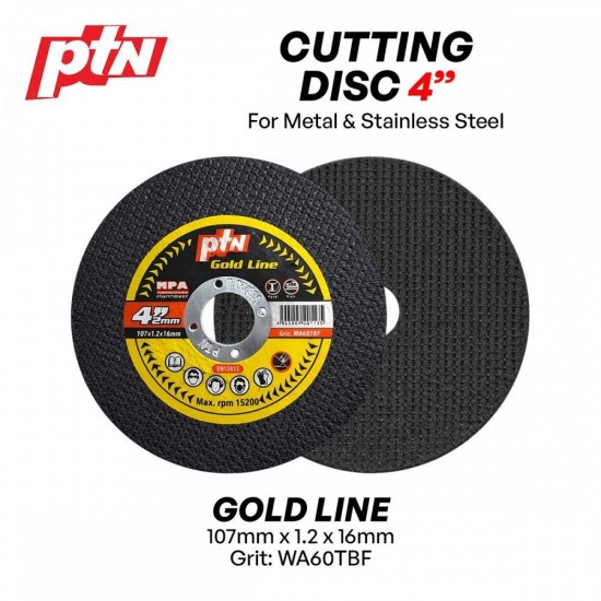 PTN Cutting Wheel/Disc For Metal & Stainless Steel 4" 107MM (D) x 16MM (BD) x 1.2MM (T) - Black, Red, Green, Gold Line, Gold, Yellow PTN Cutting Wheel/Disc For Metal & Stainless Steel 4" 107MM (D) x 16MM (BD) x 1.2MM (T) - Black, Red, Green, Gold Line, Gold, Yellow