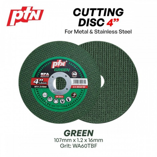 PTN Cutting Wheel/Disc For Metal & Stainless Steel 4" 107MM (D) x 16MM (BD) x 1.2MM (T) - Black, Red, Green, Gold Line, Gold, Yellow PTN Cutting Wheel/Disc For Metal & Stainless Steel 4" 107MM (D) x 16MM (BD) x 1.2MM (T) - Black, Red, Green, Gold Line, Gold, Yellow
