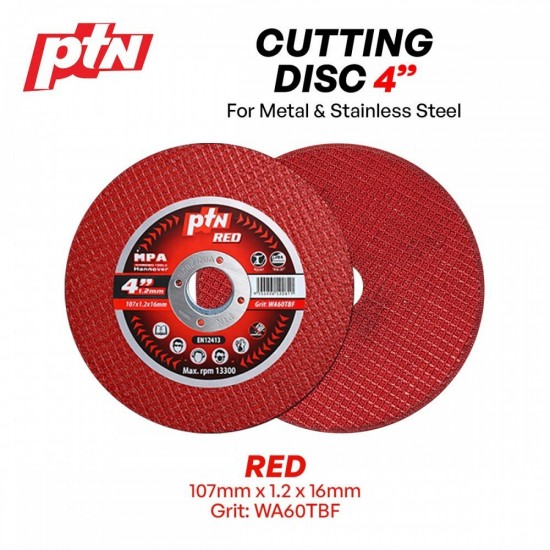 PTN Cutting Wheel/Disc For Metal & Stainless Steel 4" 107MM (D) x 16MM (BD) x 1.2MM (T) - Black, Red, Green, Gold Line, Gold, Yellow PTN Cutting Wheel/Disc For Metal & Stainless Steel 4" 107MM (D) x 16MM (BD) x 1.2MM (T) - Black, Red, Green, Gold Line, Gold, Yellow
