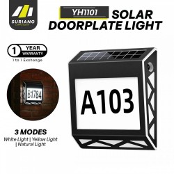 Suriang YH1101 Solar Doorplate Light IP54 Waterproof 3-Modes LED Decorative Wall Light - White/ Warm/ Natural