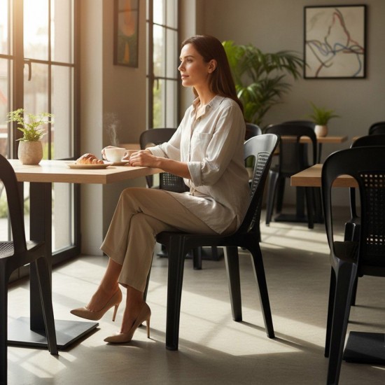 Felton #FCA3046 Plastic Rattan Chair 463MM (W) x 436MM (L) x 834MM (H) - Black Felton #FCA3046 Plastic Rattan Chair 463MM (W) x 436MM (L) x 834MM (H) - Black