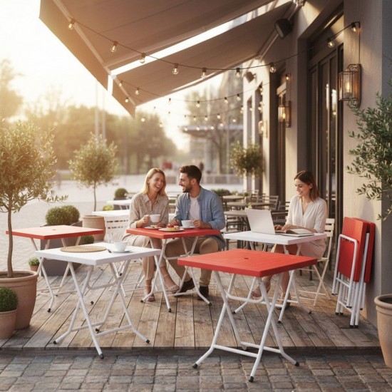[Random Color] Felton #FST881 Plastic Square Foldabe Table 800MM (W) x 800MM (L) x 775MM (H) - Red/Marble Blue