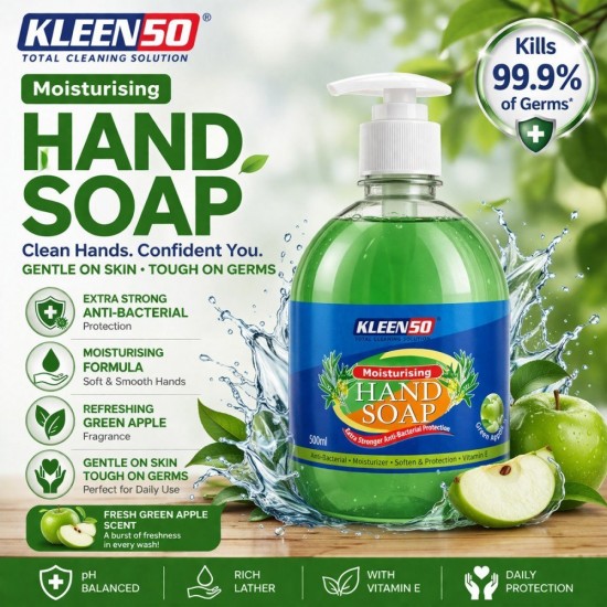 Kleenso Moisturising Hand Soap 500ML - Green Apple Fresh / Lavender Fresh Kleenso Moisturising Hand Soap 500ML - Green Apple Fresh / Lavender Fresh
