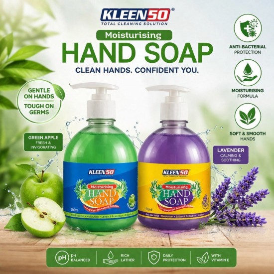 Kleenso Moisturising Hand Soap 500ML - Green Apple Fresh / Lavender Fresh Kleenso Moisturising Hand Soap 500ML - Green Apple Fresh / Lavender Fresh