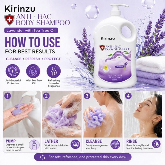 Kleenso Kirinzu Anti-Bac Body Shampoo 2000ML - Lavender Kleenso Kirinzu Anti-Bac Body Shampoo 2000ML - Lavender