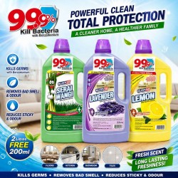 Kleenso Floor Cleaner Kill Germs Cleaner With Benzakonium 2.2L - Serai Wangi, Lavender, Lemon