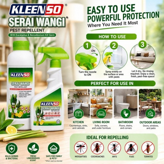 Kleenso Serai Wangi Pest Repellent 500ML/1000ML Kleenso Serai Wangi Pest Repellent 500ML/1000ML