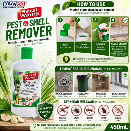 Kleenso Serai Wangi Pest & Smell Remover 450ML Kleenso Serai Wangi Pest & Smell Remover 450ML