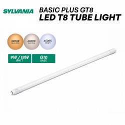 Sylvania Basic Plus GT8 LED T8 Tube Light 9W/18W - 3000K, 4000K, 6500K