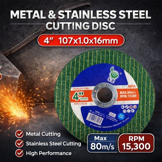[1PC] LZ Metal & Stainless Steel Cutting Disc 4" 107MM (D) x 1.0MM (T) x 16MM (BD) - Black / Yellow / Green