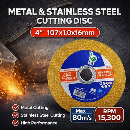 [1PC] LZ Metal & Stainless Steel Cutting Disc 4" 107MM (D) x 1.0MM (T) x 16MM (BD) - Black / Yellow / Green