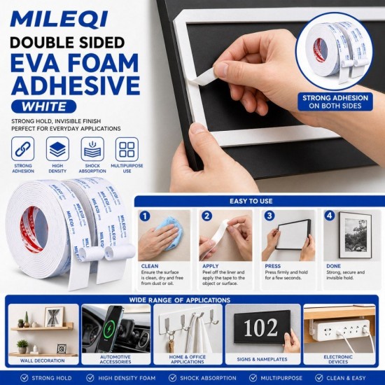 Mileqi Double Sided Eva Foam Adhesive - White Mileqi Double Sided Eva Foam Adhesive - White