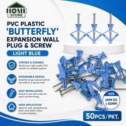 Home Store PVC Plastic Butterfly Expansion Wall Plug & Screw Light Blue 6MM (D) x 50MM (L) - 50PCS/PKT