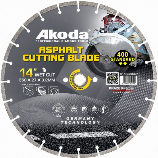 Akoda A14-S350GY Diamond Saw Blade Asphalt Cutting Blade 14" 350MM (D) x 27MM (BD) x 3.2MM (T) Akoda A14-S350GY Diamond Saw Blade Asphalt Cutting Blade 14" 350MM (D) x 27MM (BD) x 3.2MM (T)