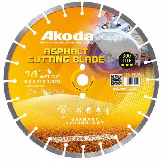 Akoda AS14-E350G Diamond Saw Blade Asphalt Cutting Blade 14" 350MM (D) x 27MM (BD) x 3.2MM (T) - Gold Lite Akoda AS14-E350G Diamond Saw Blade Asphalt Cutting Blade 14" 350MM (D) x 27MM (BD) x 3.2MM (T) - Gold Lite