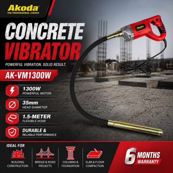 Akoda AK-VM1300W Portable Concrete Vibrator Motor 1300W C/W Vibrator Shaft 35MM (HD) x 1.5M (L) Akoda AK-VM1300W Portable Concrete Vibrator Motor 1300W C/W Vibrator Shaft 35MM (HD) x 1.5M (L)