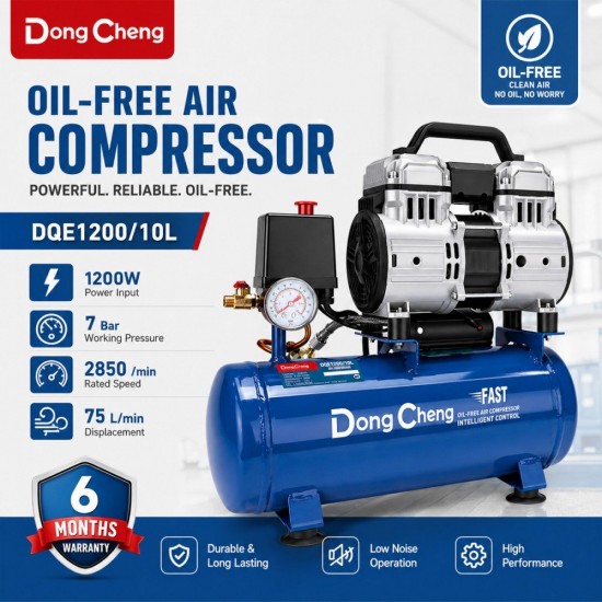 DongCheng DQE1200/10L Oil-Free Air Compressor 10L 1200W DongCheng DQE1200/10L Oil-Free Air Compressor 10L 1200W