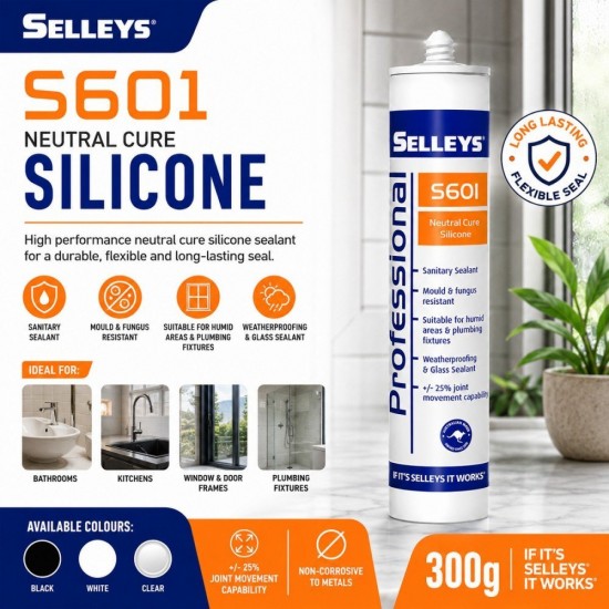 Selleys S601 Neutral Silicone Sealant 300G - Black / Clear / White