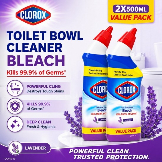 Clorox Toilet Bowl Cleaner Bleach 500ML x 2 Value Pack - Lemon/Lavender Clorox Toilet Bowl Cleaner Bleach 500ML x 2 Value Pack - Lemon/Lavender