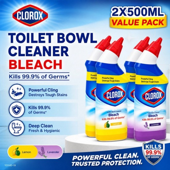 Clorox Toilet Bowl Cleaner Bleach 500ML x 2 Value Pack - Lemon/Lavender Clorox Toilet Bowl Cleaner Bleach 500ML x 2 Value Pack - Lemon/Lavender