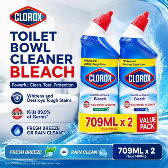 Clorox Toilet Bowl Cleaner Bleach 709ML x 2 Value Pack - Rain Clean/Fresh Breeze