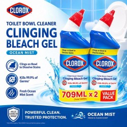Clorox Toilet Bowl Cleaner Clinging Bleach Gel 709ML x 2 Value Pack - Ocean Mist