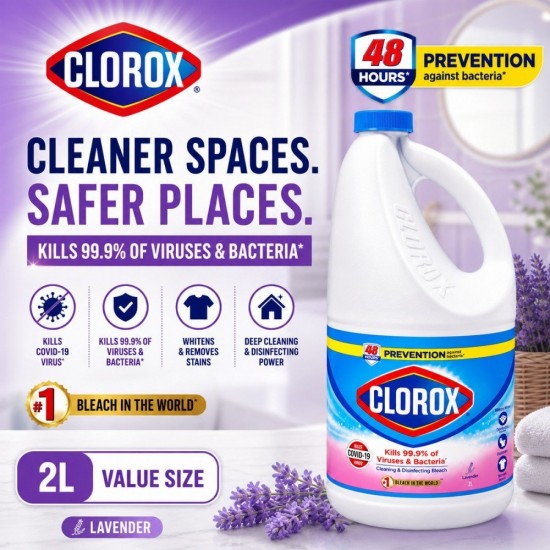 Clorox Cleaning & Disinfecting Bleach 2L - Original/Lemon/Lavender Clorox Cleaning & Disinfecting Bleach 2L - Original/Lemon/Lavender