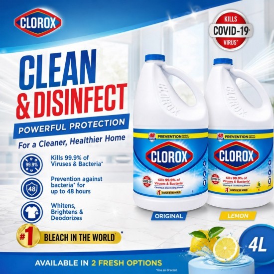 Clorox Cleaning & Disinfecting Bleach 4L - Original/Lemon Clorox Cleaning & Disinfecting Bleach 4L - Original/Lemon