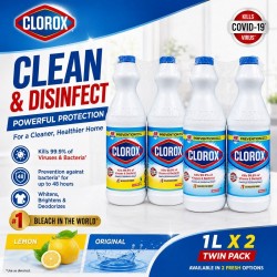 Clorox Cleaning & Disinfecting Bleach 1L x 2 Twin Pack - Original/Lemon Clorox Cleaning & Disinfecting Bleach 1L x 2 Twin Pack - Original/Lemon