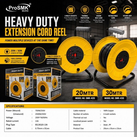 ProSMK SMK-420/SMK-430 Heavy Duty Extension Cord Reel 20M/30M ProSMK SMK-420/SMK-430 Heavy Duty Extension Cord Reel 20M/30M
