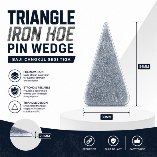 Triangle Iron Hoe Pin Wedge (Baji Cangkul) 54MM (L) x 30MM (W) x 2.3MM (T) Triangle Iron Hoe Pin Wedge (Baji Cangkul) 54MM (L) x 30MM (W) x 2.3MM (T)