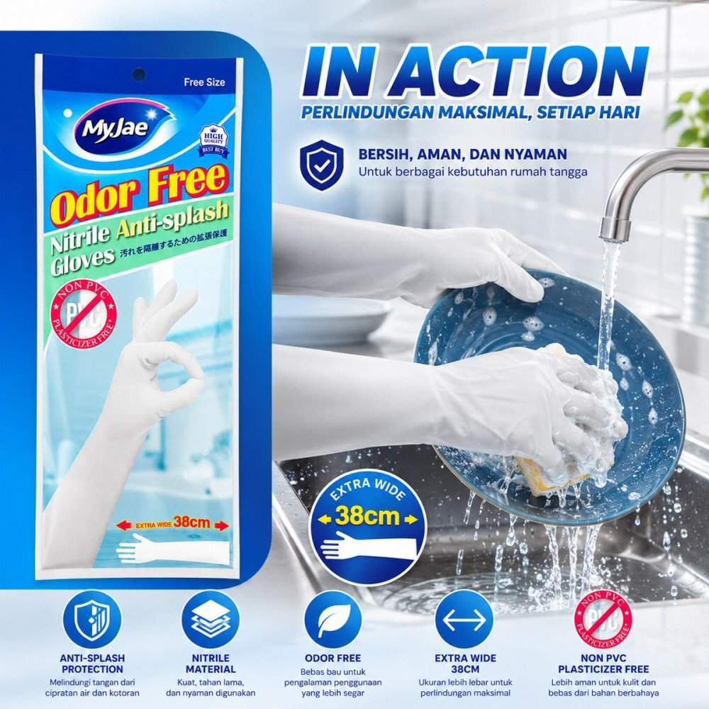 Mayjae Odor Free Nitrile Anti-Splash Gloves 10CM x 38CM - Free Size