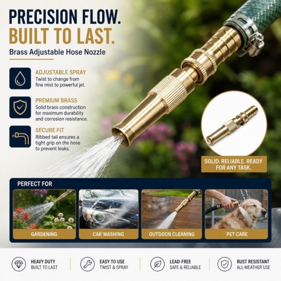 CN Adjustable Brass Water Hose Nozzle 3/8" x 80MM (L) - Direct Coupling CN Adjustable Brass Water Hose Nozzle 3/8" x 80MM (L) - Direct Coupling