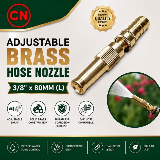 CN Adjustable Brass Water Hose Nozzle 3/8" x 80MM (L) - Direct Coupling CN Adjustable Brass Water Hose Nozzle 3/8" x 80MM (L) - Direct Coupling