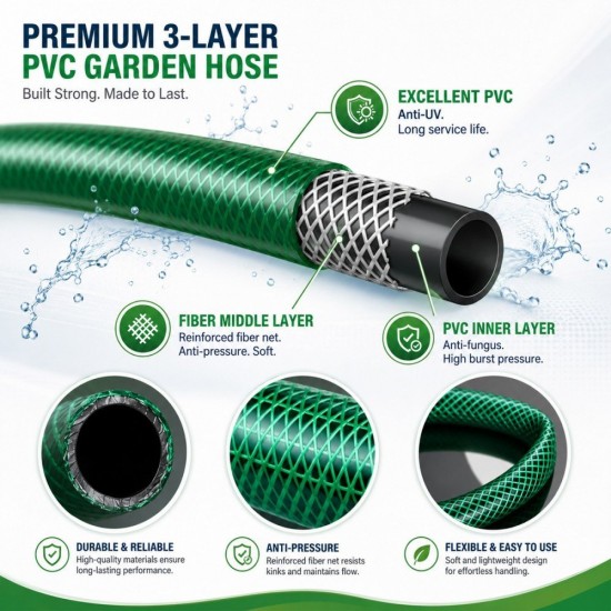 CN Reinforced PVC Hose With Braided Polyester Thread C/W Accessories 1/2" x 15M/30M CN Reinforced PVC Hose With Braided Polyester Thread C/W Accessories 1/2" x 15M/30M