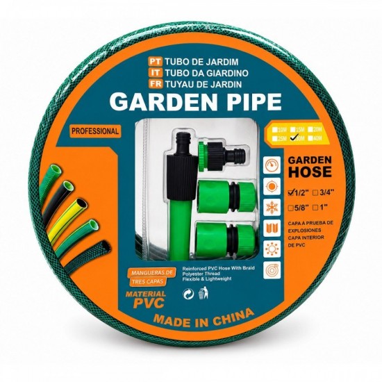 CN Reinforced PVC Hose With Braided Polyester Thread C/W Accessories 1/2" x 15M/30M CN Reinforced PVC Hose With Braided Polyester Thread C/W Accessories 1/2" x 15M/30M