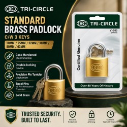 Tri-Circle Standard Brass Padlock C/W 3 Keys - 20MM~63MM