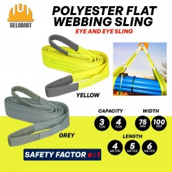 [CLEAR STOCK] Selamat Polyester Flat Webbing Lifting Sling 75MM/100MM (W) x 3TON/4TON x 4M/5M/6M (L) - Yellow/Grey