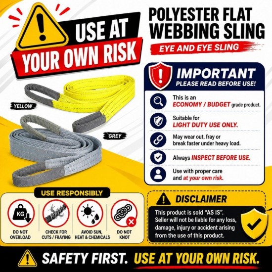[CLEAR STOCK] Selamat Polyester Flat Webbing Lifting Sling 75MM/100MM (W) x 3TON/4TON x 4M/5M/6M (L) - Yellow/Grey